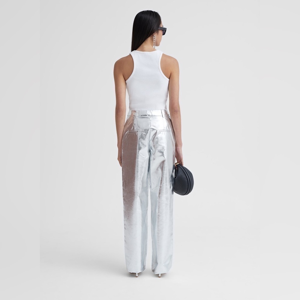 4th + Reckless SILVER METALLIC FAUX LEATHER TROUSER Small NWT - Picture 3 of 10